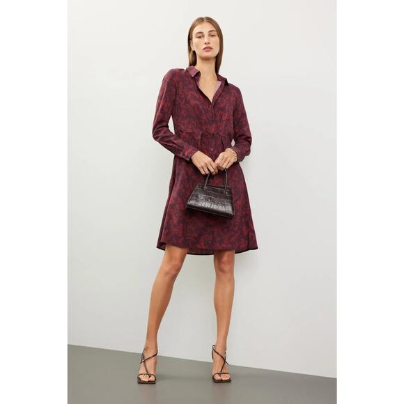 THAKOON COLLECTIVE Red Floral Shirt Dress Elegant Professional Winter Size 4 - Picture 1 of 8
